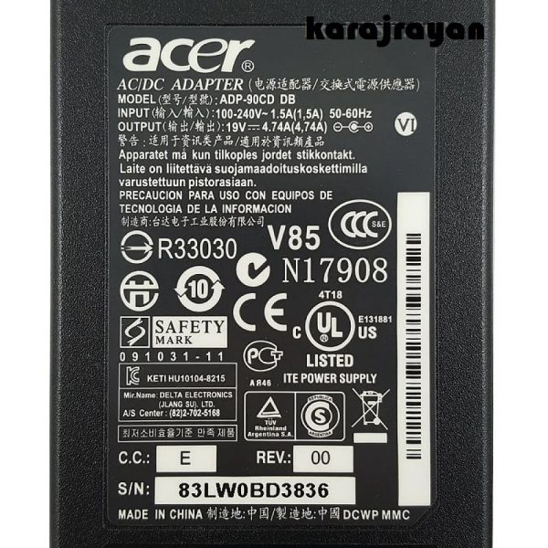 Adaptor Laptop Acer 19V 4.7A